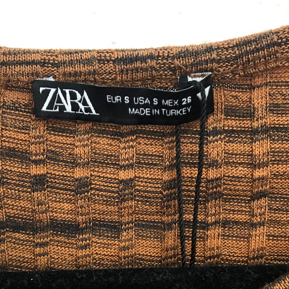 Zara Brown Ribbed Ruched Front Crop Top - Picture 2 of 5